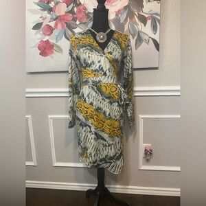 Stylish Faux Wrap Dress with Snake Print